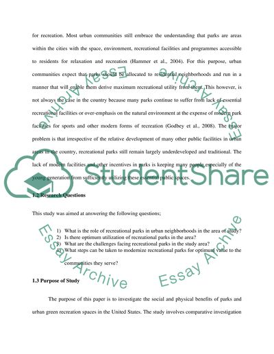 Social and Physical Benefits of Parks and Recreation Space