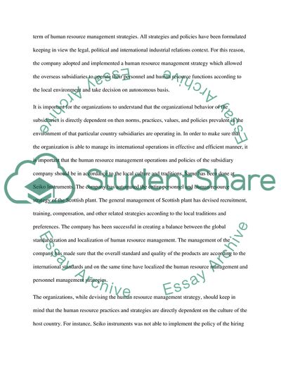 International Human Resource Management Strategy: Seiko Instruments