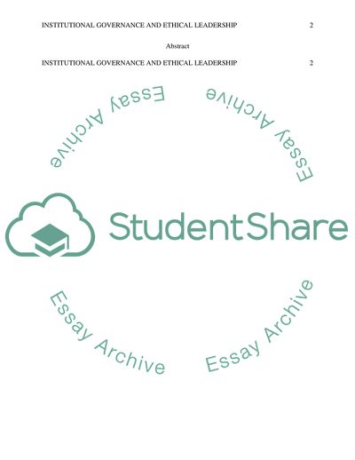 Institutional Governance and Ethical Leadership