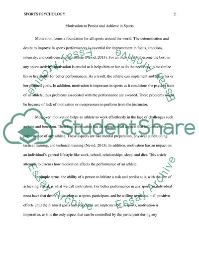 Motivation to Persist and Achieve in Sports