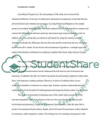 Autonomy and Workload in Relation to Temporary and Permanent Workers Job Involvement
