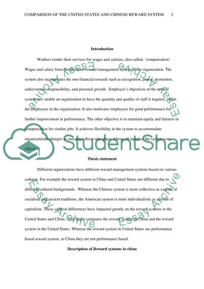 Comparison of the United States and Chinese Reward System