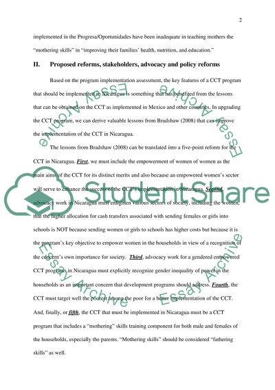 Advocacy Assessment based on Conditional Cash Transfer Programmes
