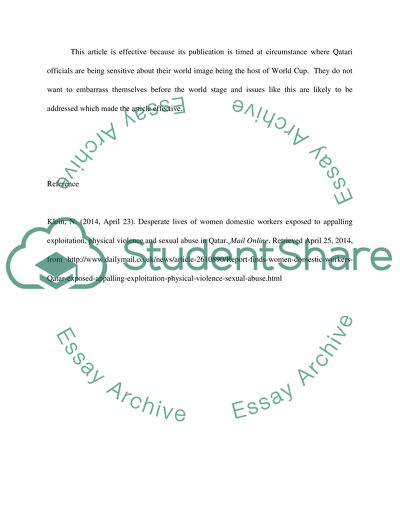 Women Domestic Workers and Physical Violence and Sexual Abuse in Qatar