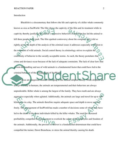Reaction paper about Blackfish documentary