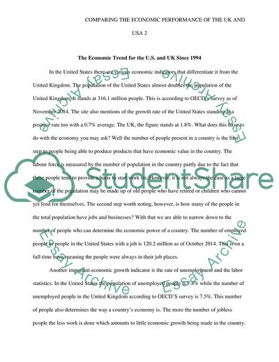 Comparing the Economic Performance of the UK and USA