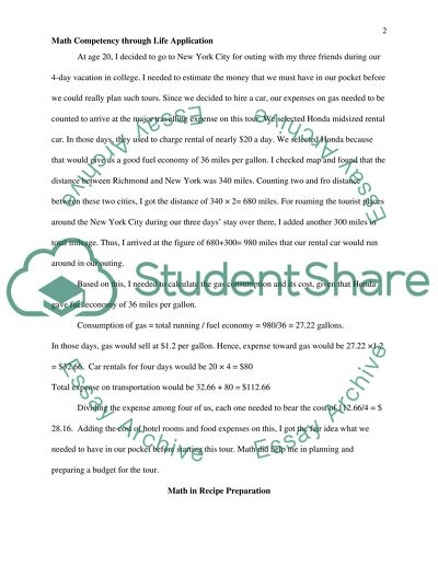 Demonstrating Math Competency through Life Application