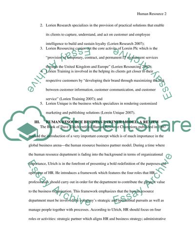 Human Resource Business Partner Model in APA Style