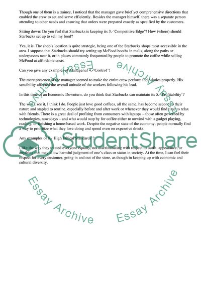 Description of Starbucks On-site Visit