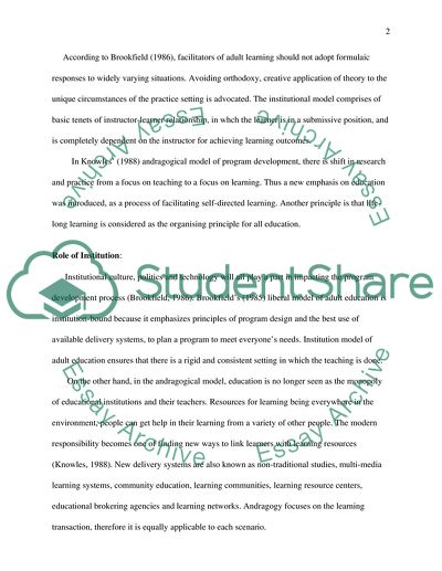Program Development Models of Adult Learning