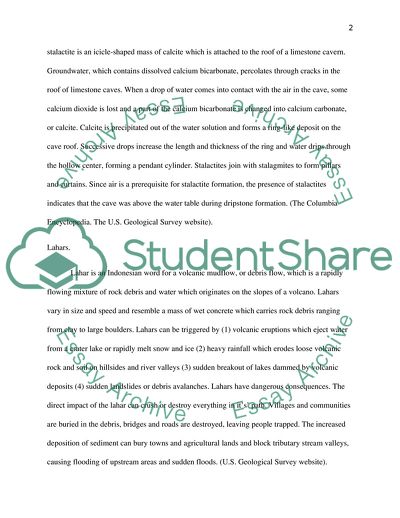 The Notions of Hot Springs, Stalactites and Lahars