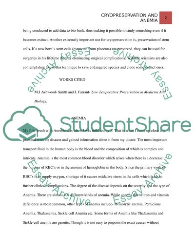 Cryopreservation and Anemia in Medicine