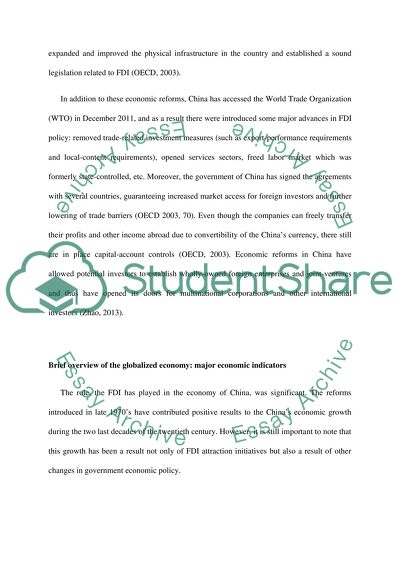 Economic Reforms Aimed at Opening Up of the Chinese Market for Foreign Direct Investment