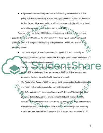 A Review of the Health of the Nation White Paper of 1992