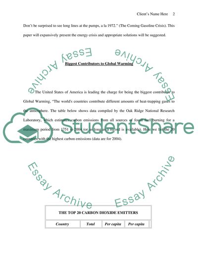 Alternative Energy and Biggest Contributors to Global Warming