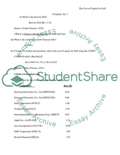 The Cost of Capital for Goff Computer, Inc
