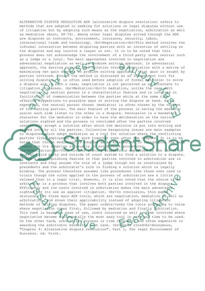 Business Law: Method of Alternative Dispute Resolution