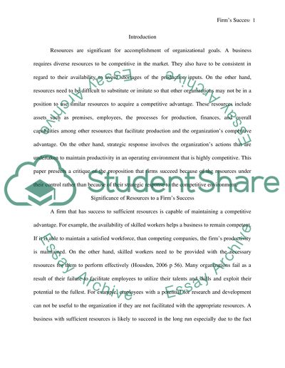 Significance of Resources to a Firms Success