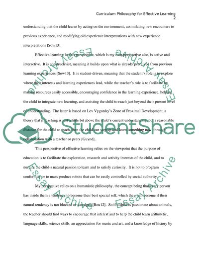 Curriculum Philosophy for Effective Learning in Kindergarten Children