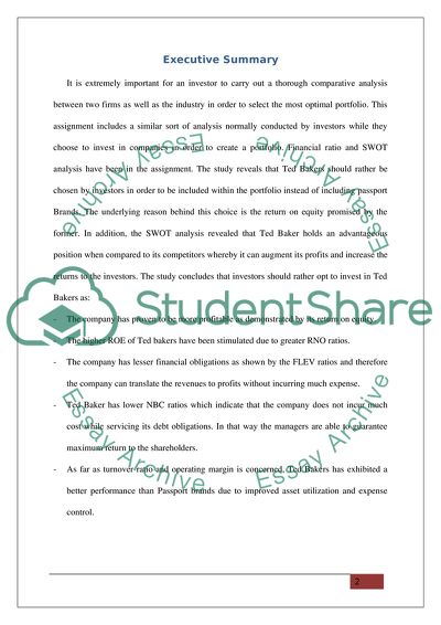 Financial Analysis - Ted Bakers