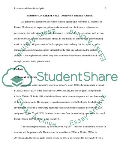 Report for AIR PARTNER PLC. (Research & Financial Analysis)