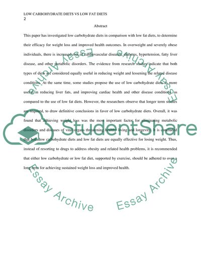 Low Carbohydrate Diets vs Low-Fat Diets