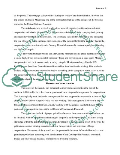 Recent incidences of corporate or banking scandals