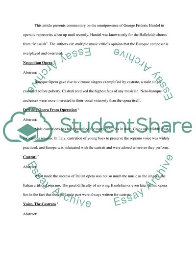 Performances of Castrato in 17th and 18th Century