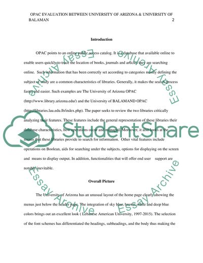 OPAC Evaluation Between University of Arizona & University of BALAMAN