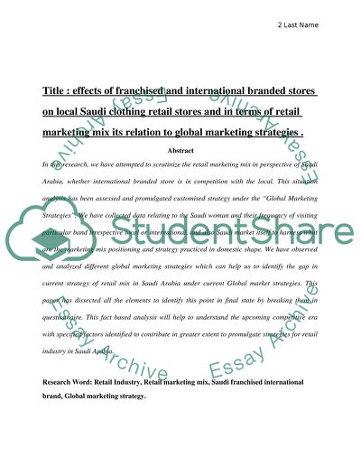 Effects of Franchised and International Brand Stores on Local Saudi Clothing Retail Stores