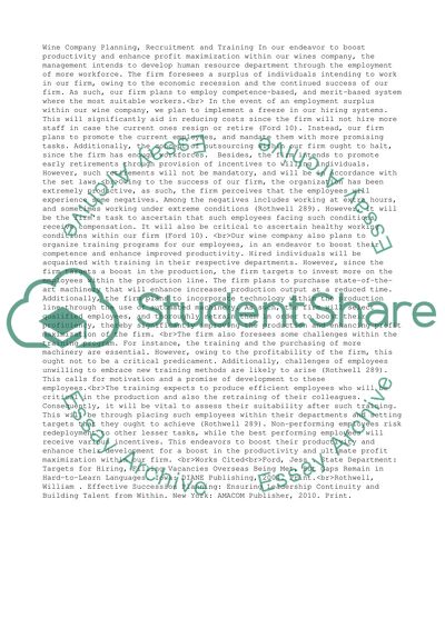 Wine compnay Planning & Recruitment & Training