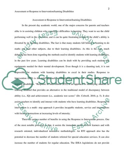 Assessment or Response to Intervention/learning disabilities