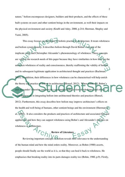 Holism in Architecture: Definitions of Holism and Its Effects on Sentient Beings