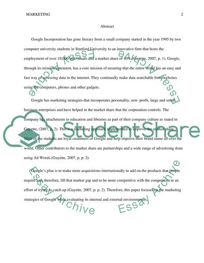 Market Programs and the Marketing Mix of Google