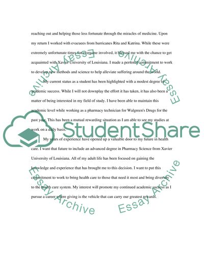 Interest of Statement for Pharmacy school