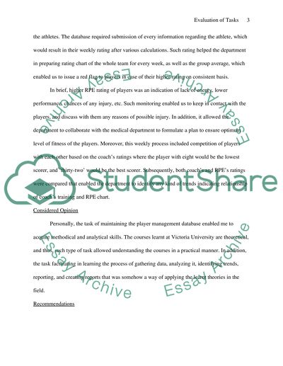 Evaluation of tasks conducted at work placement