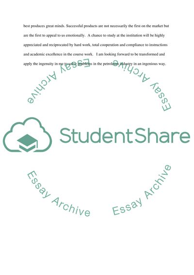 Application at the University for a Degree Program In Petroleum Engineering