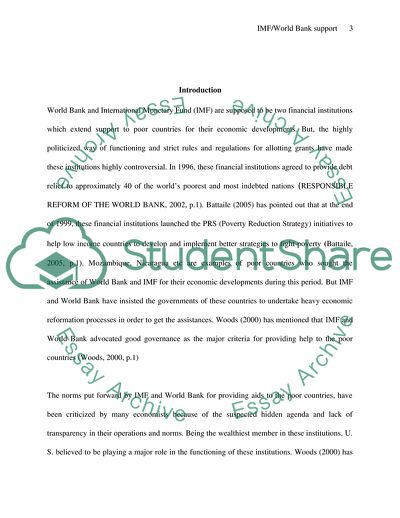 Requiring Accounting as a Condition for IMF/World Bank Support by Way of Loans