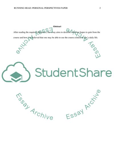 PERSONAL PERSPECTIVE PAPER