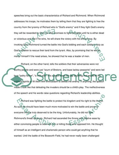The Speeches of Richmond and Richard in Shakespeares Richard III
