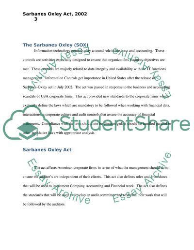The Sarbanes Oxley Act