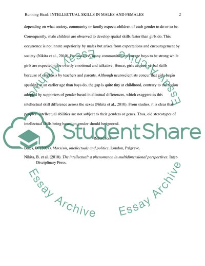 Intellectual Skills in Males and Females