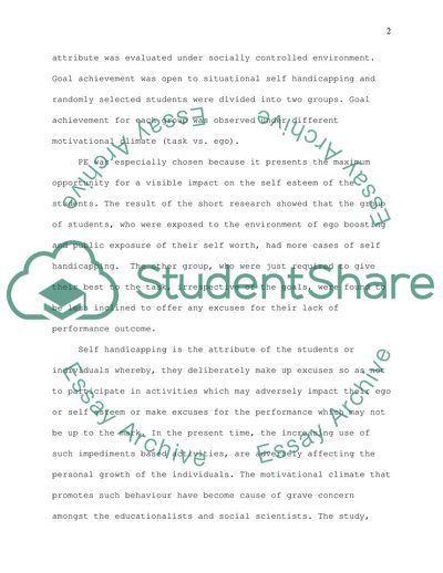 Self Handicapping in School Physical Education: Influence of Motivational Climate