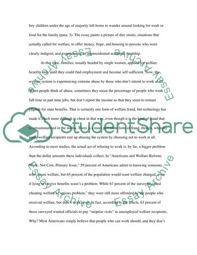 Welfare: from hand up to hand out. Welfare in the United States