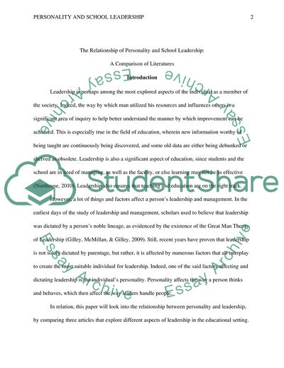 The Relationship of Personality and School Leadership: a Comparison of Literatures