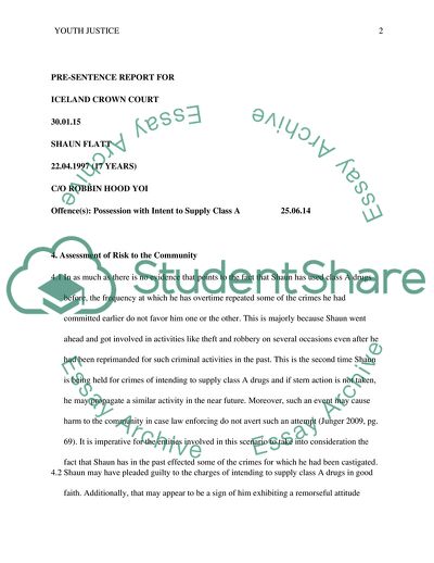 Pre-Sentence Report for Possession With Intent to Supply Drugs