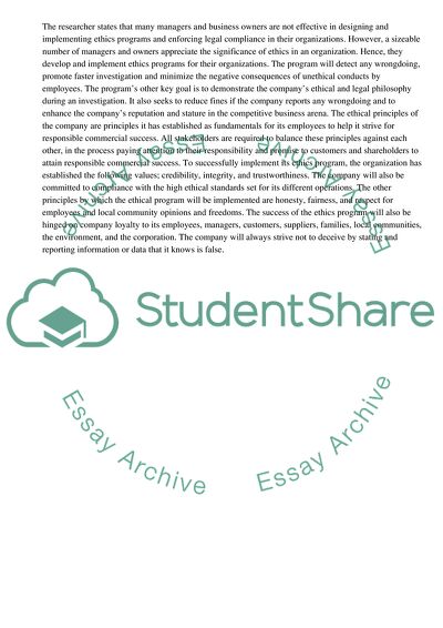 Ethics Program for a New Company