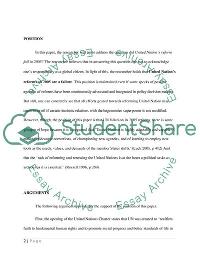 Has the UNs Reform 2005 Failed