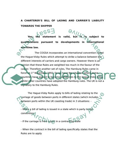 The limit of shipowners liability towards the shipper