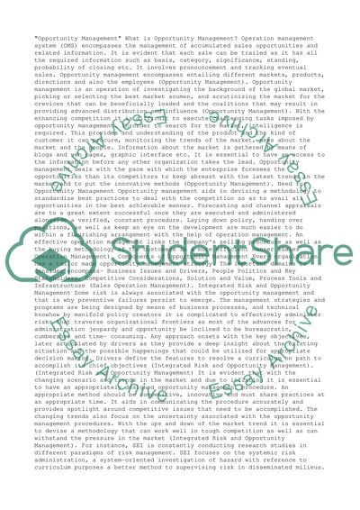 Opportunity management: components and need